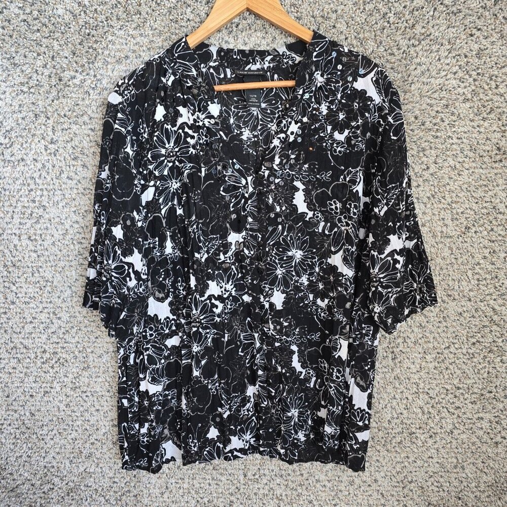 Lane Bryant‎ Top Womens Plus 14/16 Black Floral Print Blouse Sequin Ladies